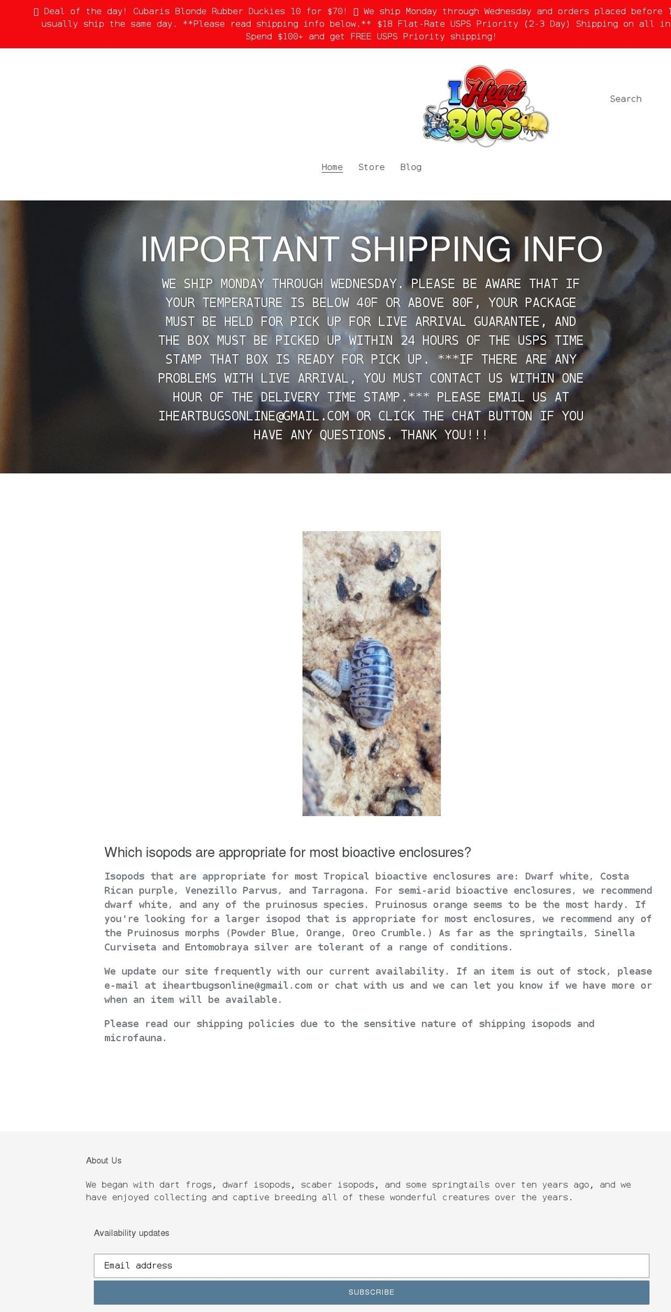 iheartbugs.com shopify website screenshot