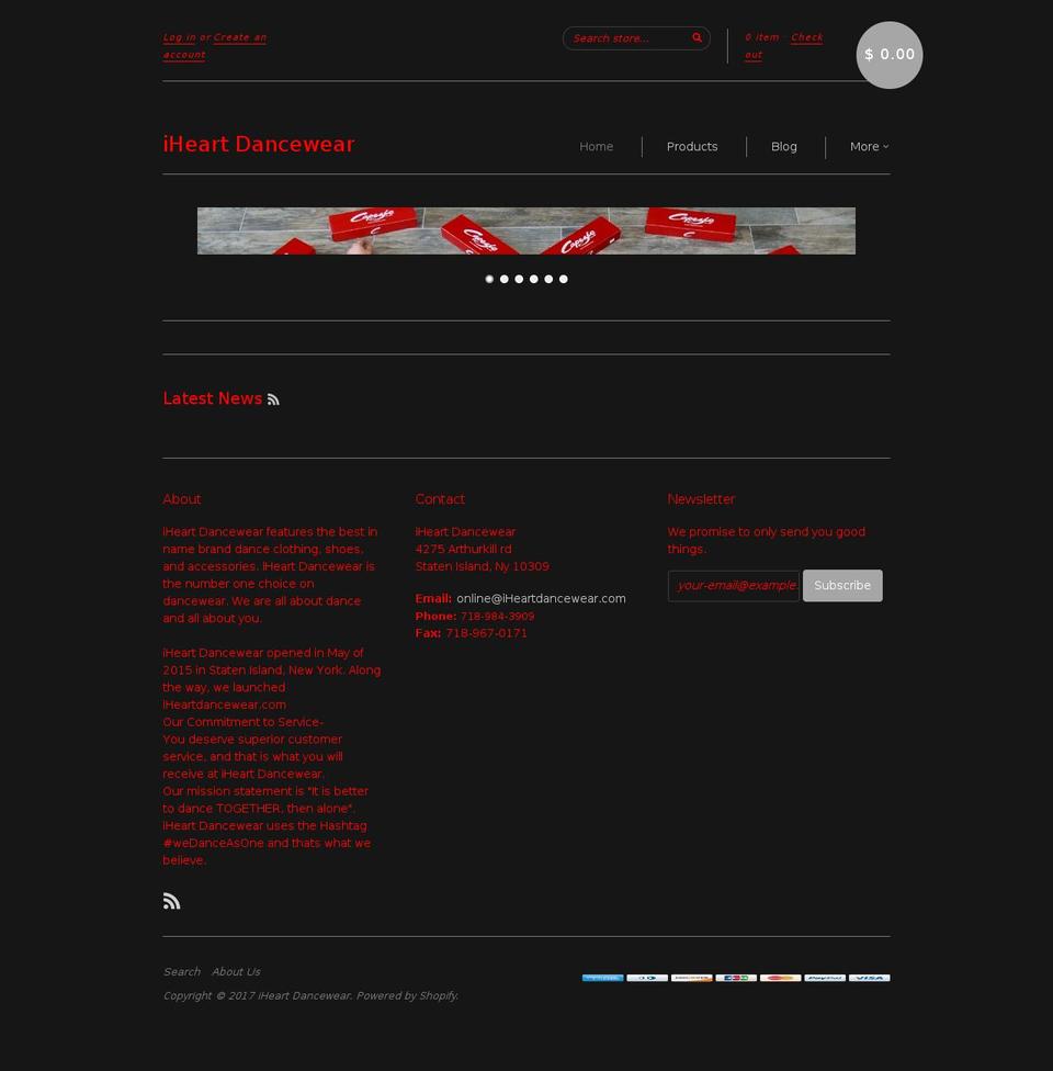 iheartdancewear.com shopify website screenshot