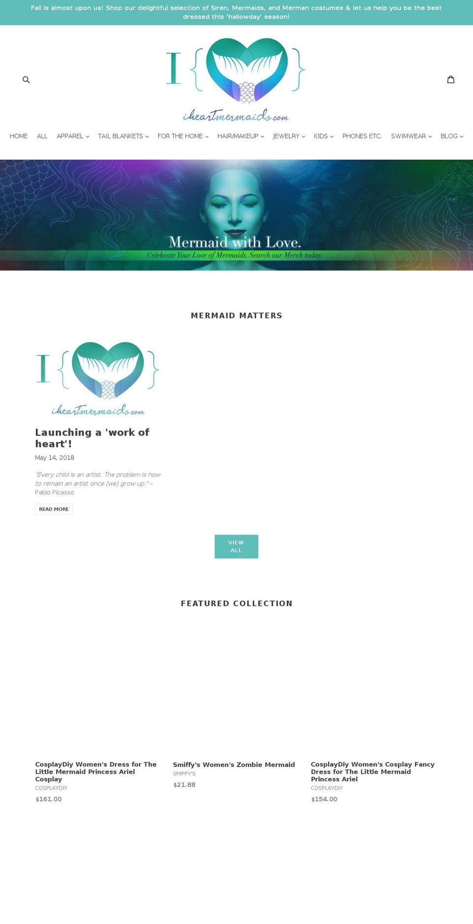 iheartmermaids.com — Shopify storefront screenshot