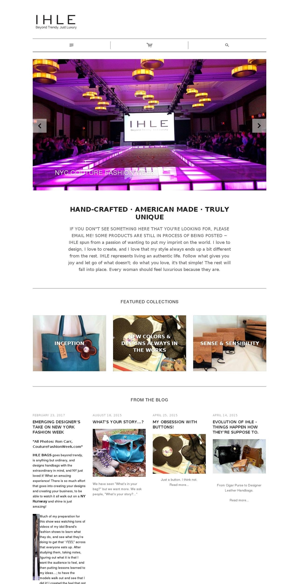 ihlebags.com shopify website screenshot