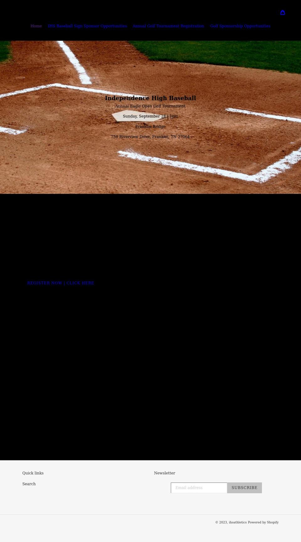 ihsbaseball.com shopify website screenshot