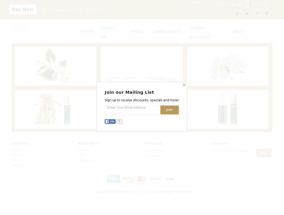 ilarynyc.com shopify website screenshot