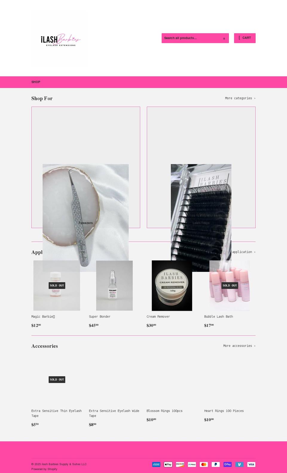 ilashbarbiesupply.com shopify website screenshot