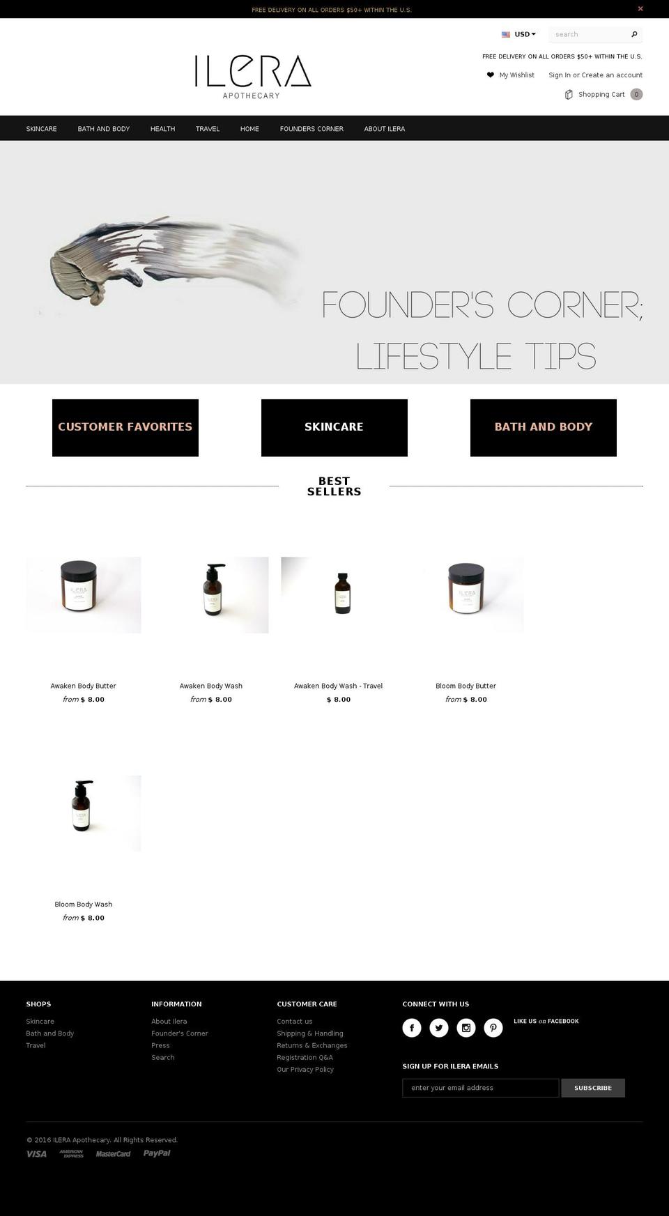 ileraapothecary.com shopify website screenshot
