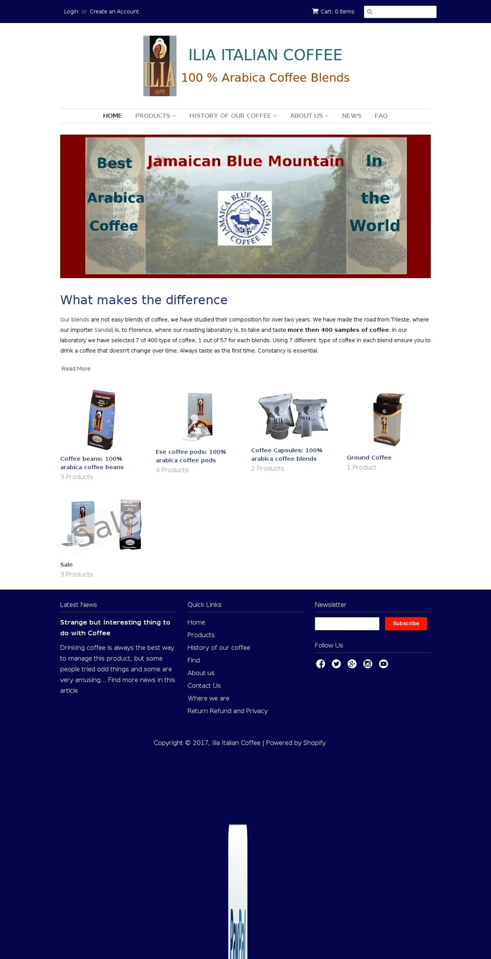 iliaitaliancoffee.com shopify website screenshot