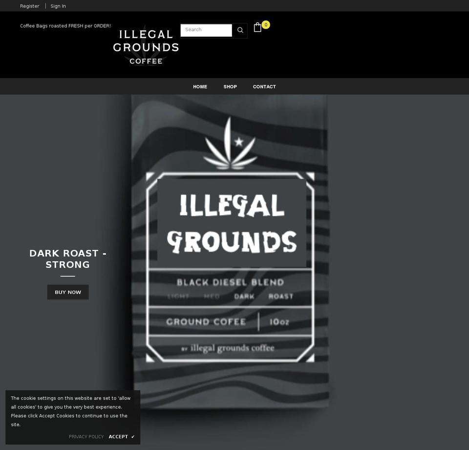 illegalgroundscoffee.com shopify website screenshot