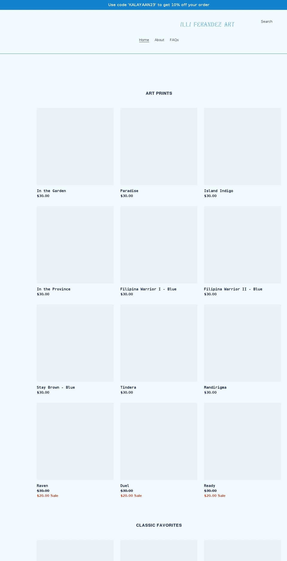 illiferandezart.com shopify website screenshot