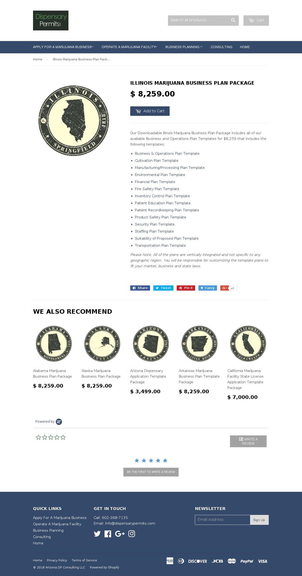 illinoisdispensarylicense.com shopify website screenshot