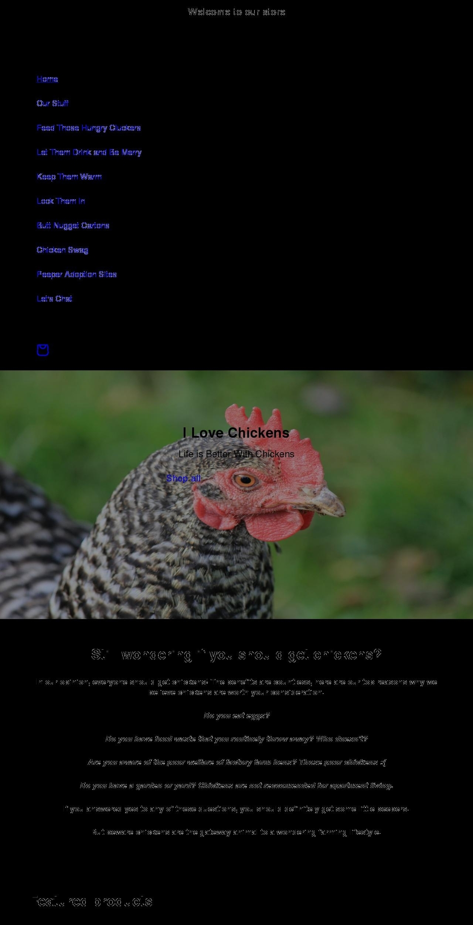ilovechickens.com shopify website screenshot