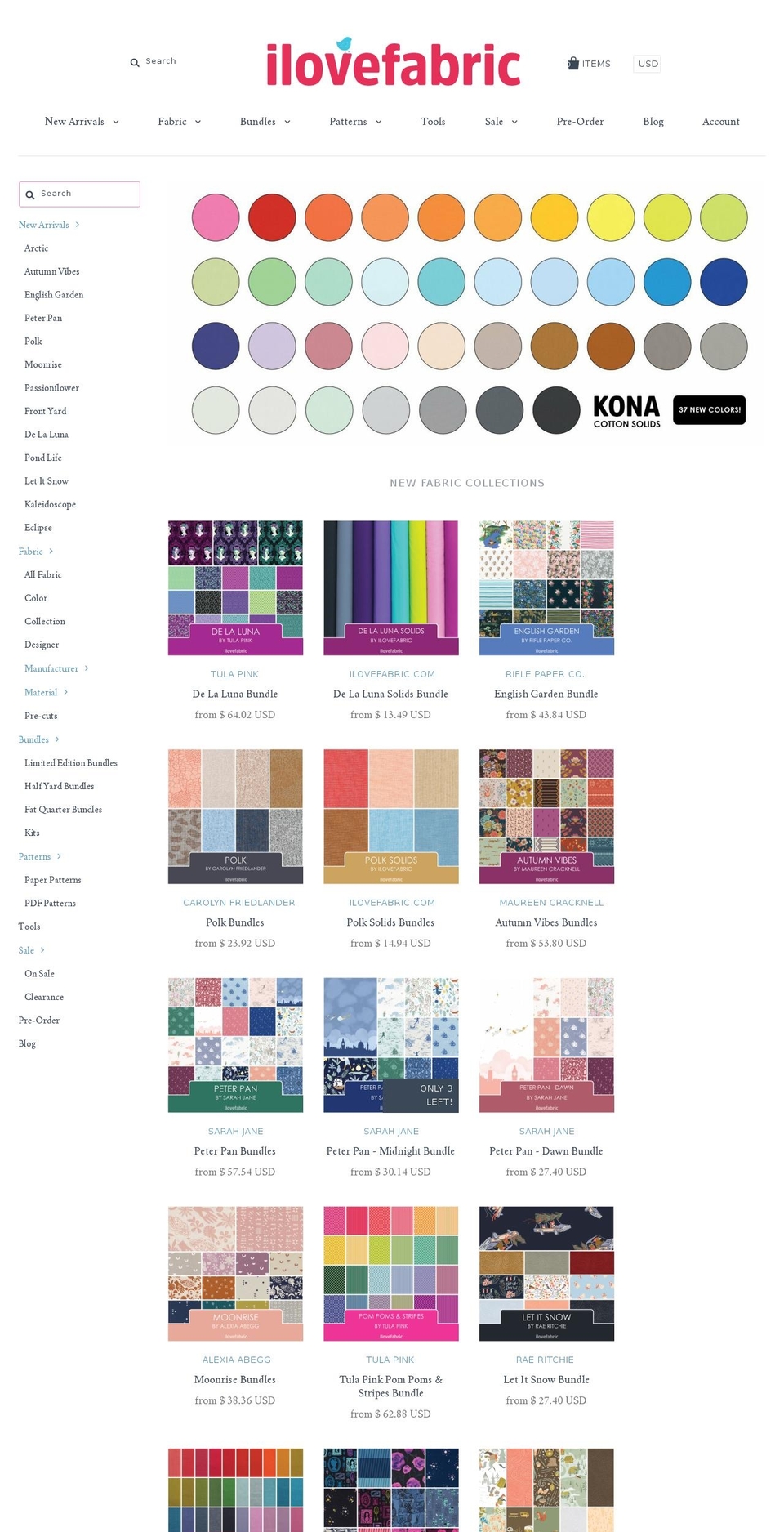 ilovefabricshop.com shopify website screenshot