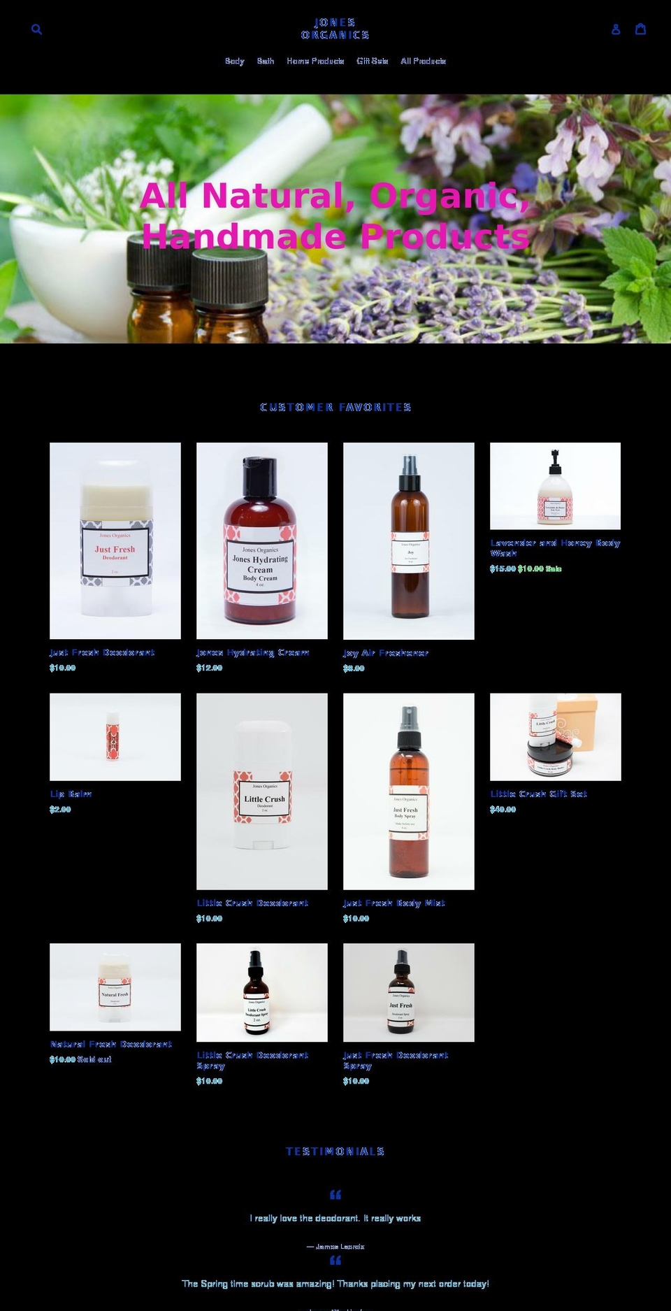 ilovejonesorganics.com — Shopify storefront screenshot
