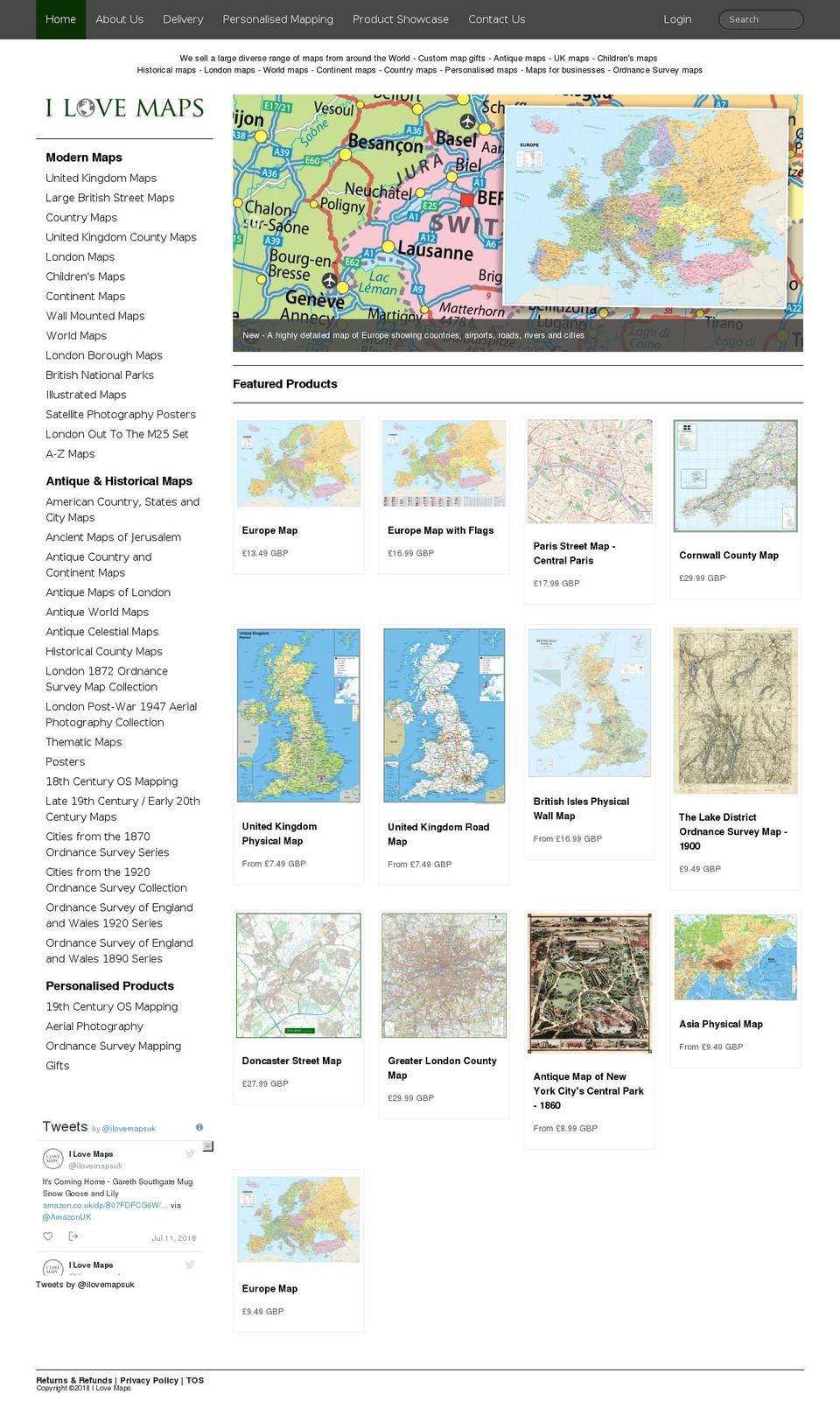 ilovemaps.co.uk shopify website screenshot