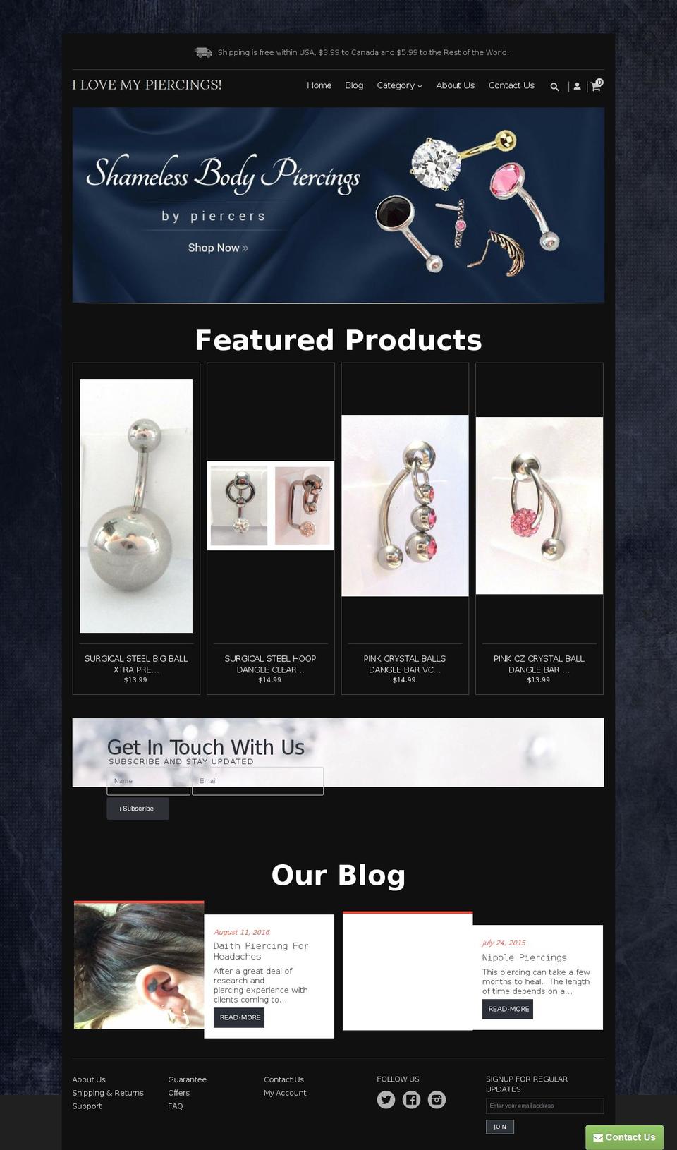 ilovemypiercings.com shopify website screenshot