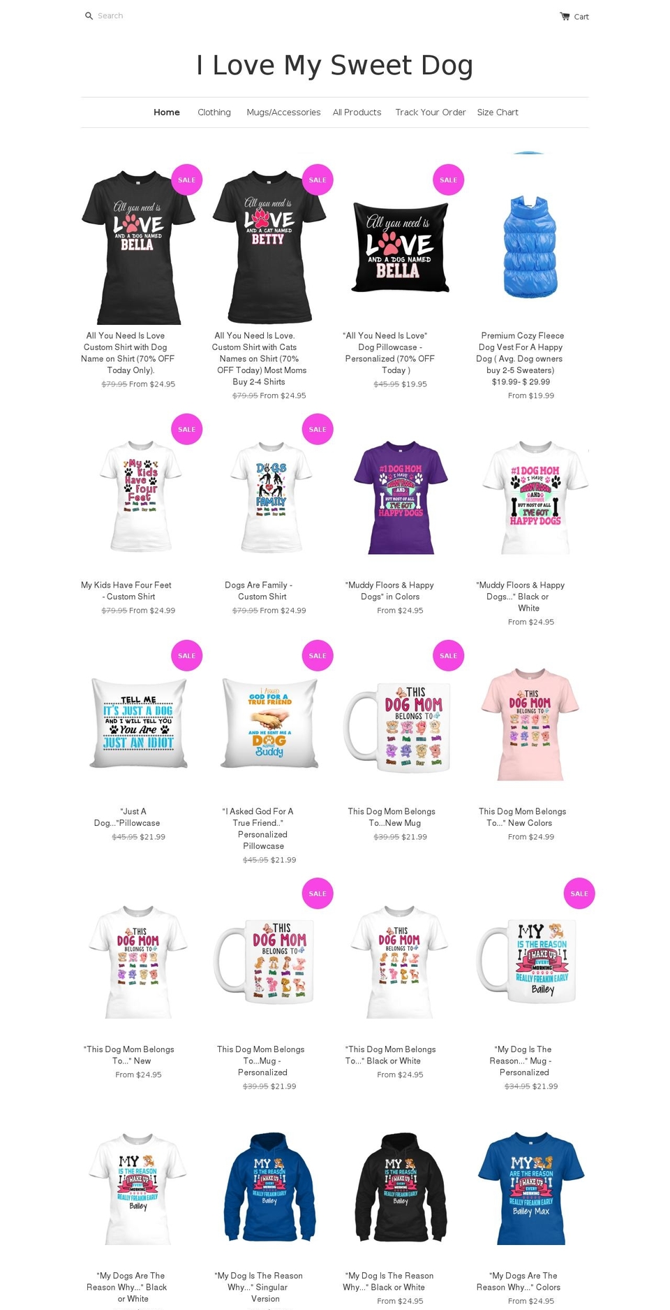 ilovemysweetdog.com shopify website screenshot