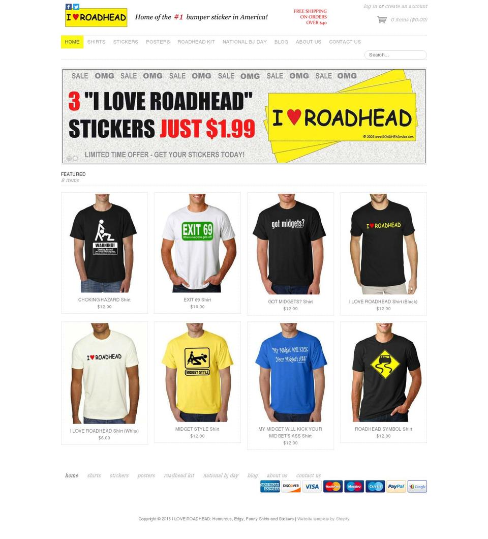 iloveroadhead.com — Shopify storefront screenshot