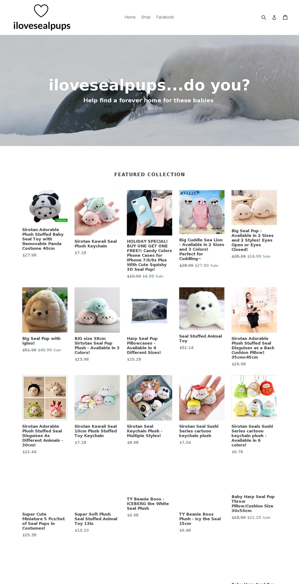 ilovesealpups.com — Shopify storefront screenshot