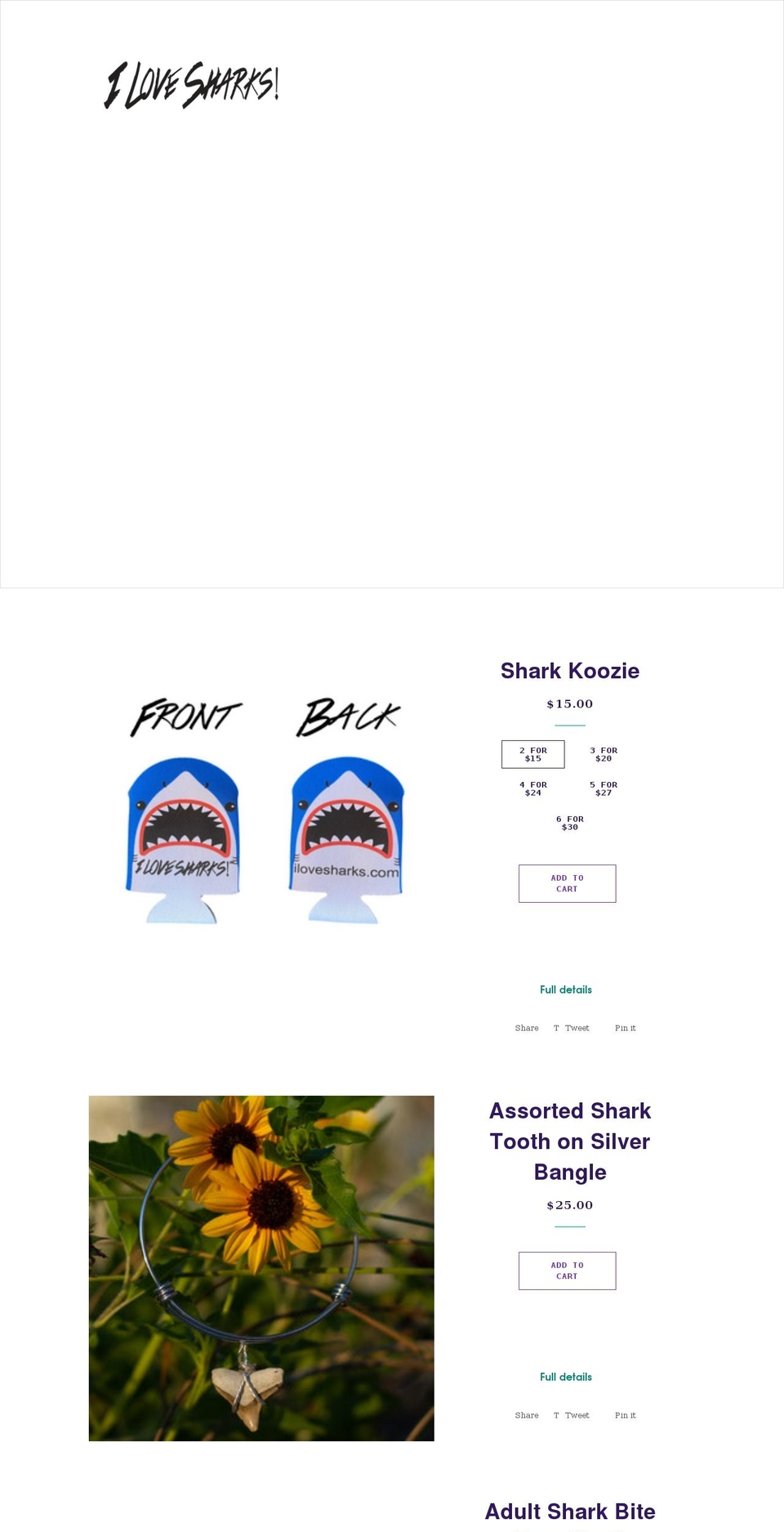 ilovesharks.com shopify website screenshot