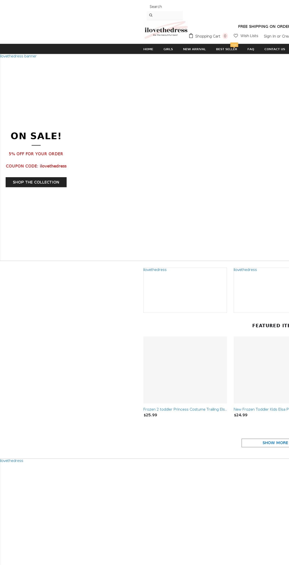 ilovethedress.com shopify website screenshot