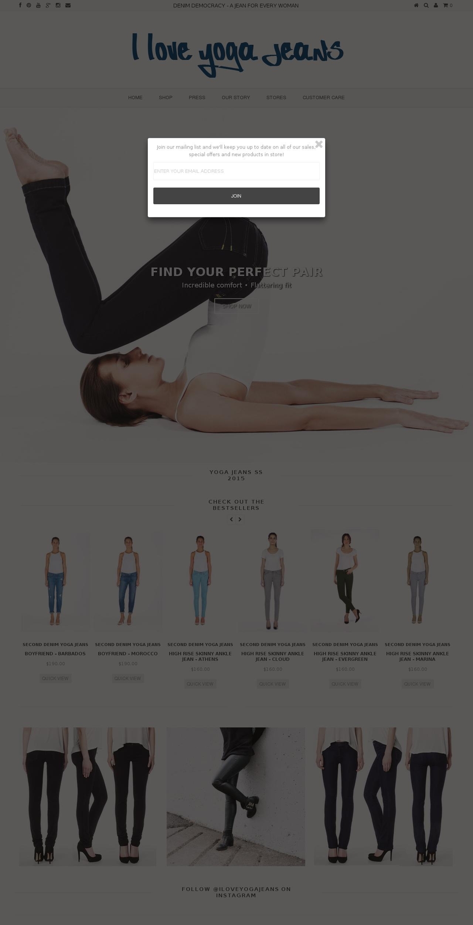 iloveyogajeans.com shopify website screenshot