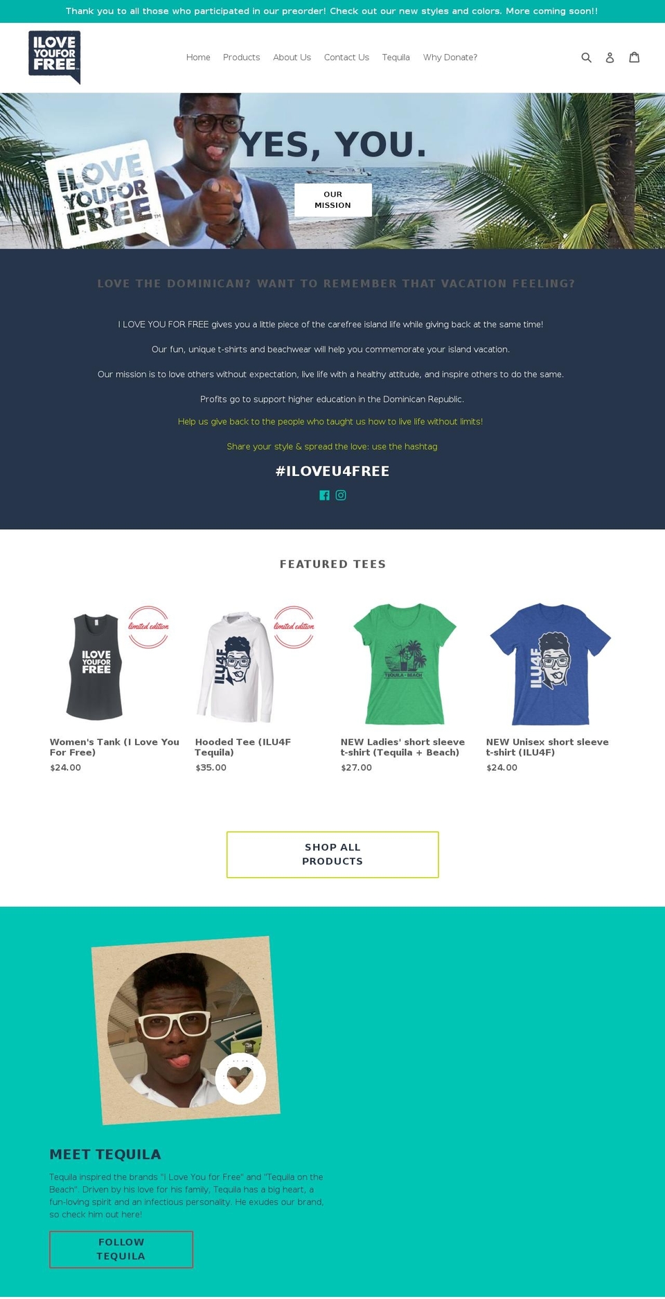 iloveyouforfree.com — Shopify storefront screenshot