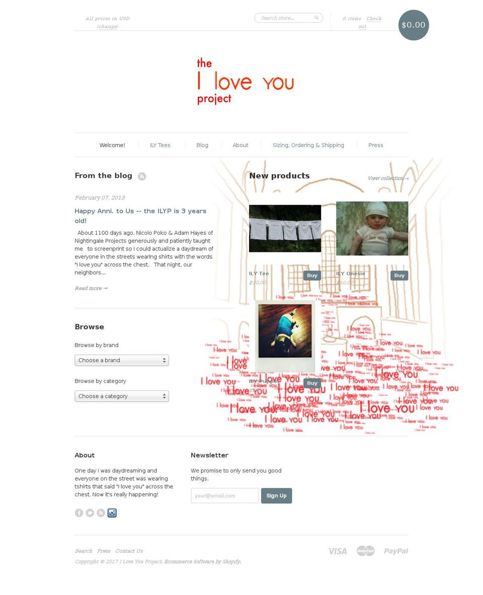 new-standard Shopify theme site example iloveyouproject.com