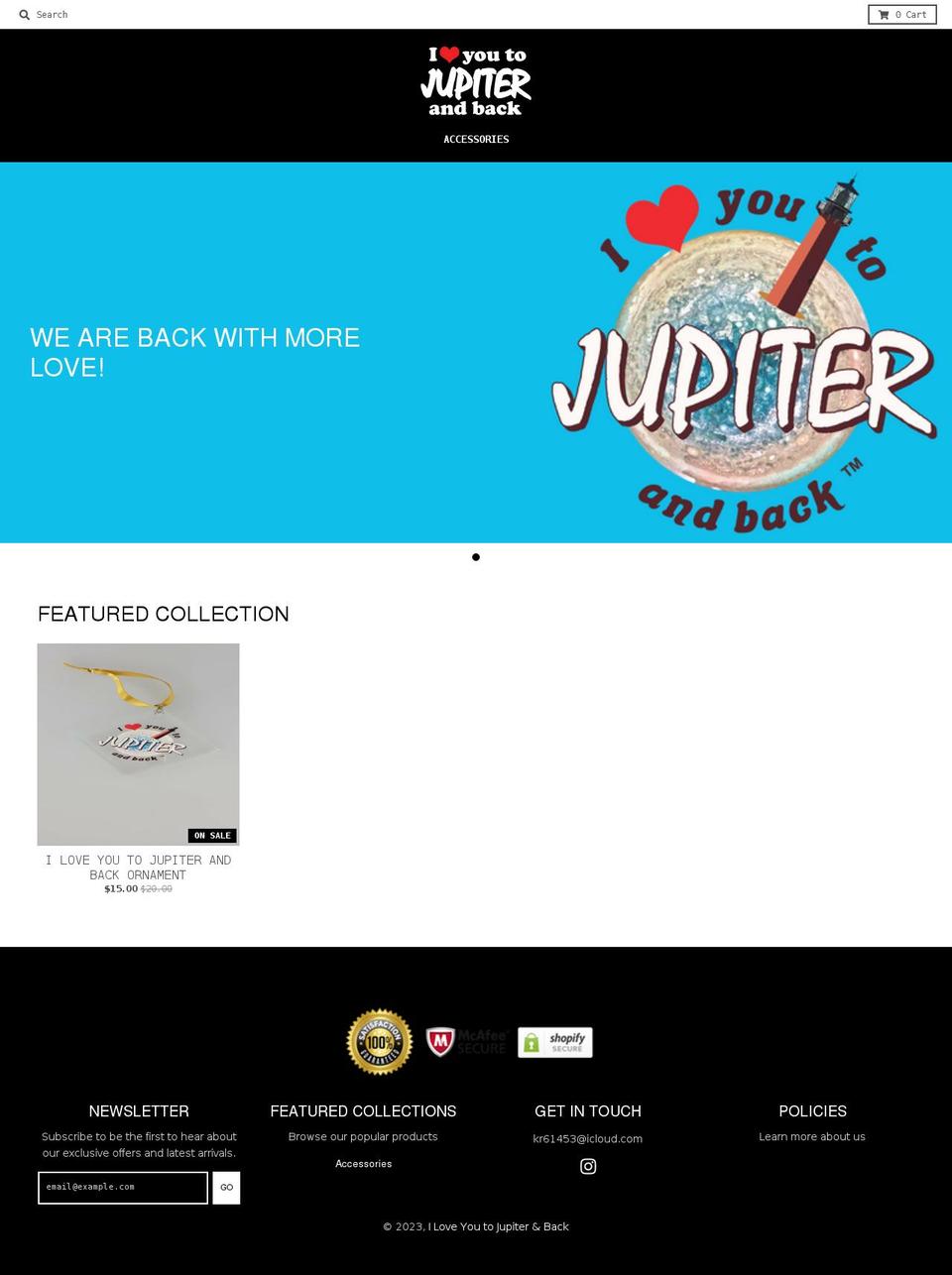 iloveyoutojupiterandback.com shopify website screenshot