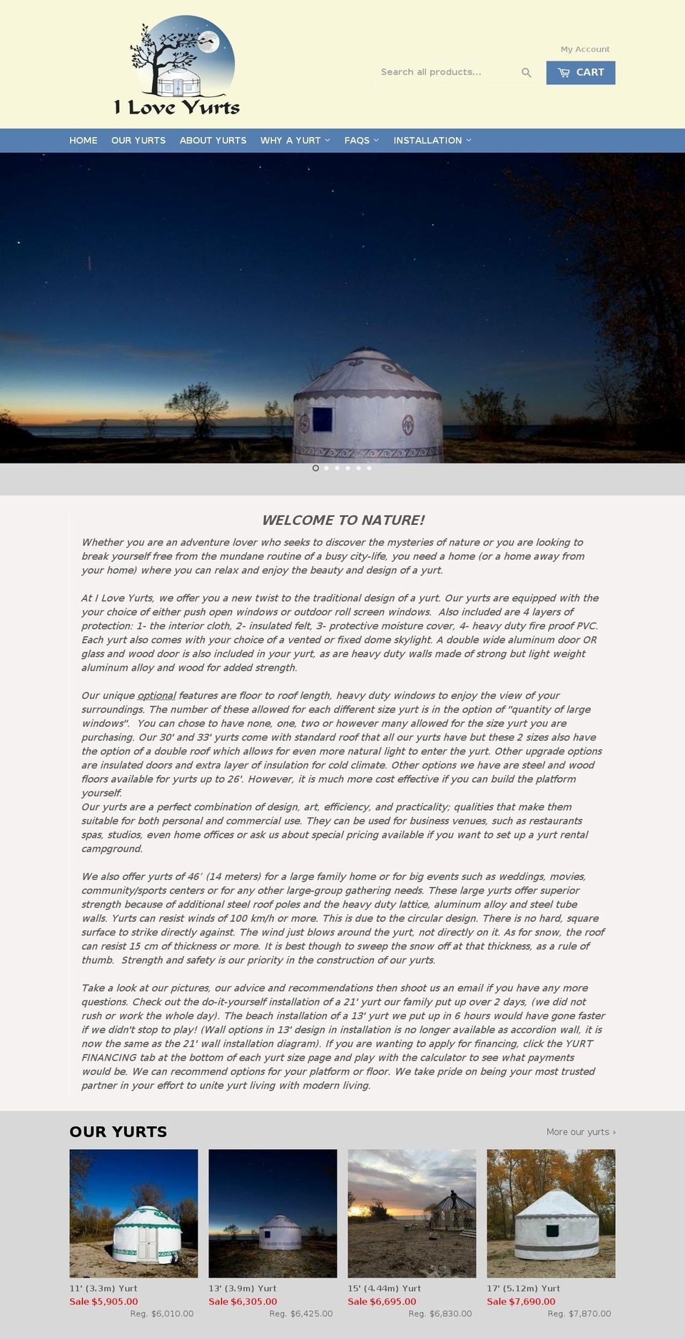 I love Yurts Shopify theme site example iloveyurts.com
