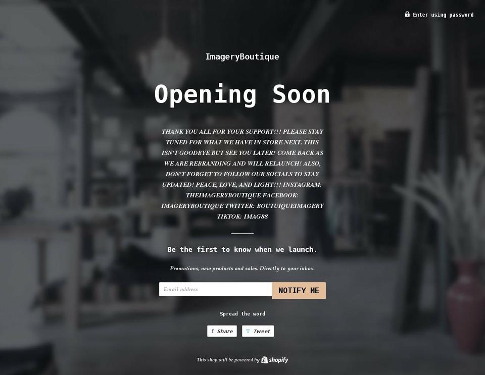 imageryboutique.com shopify website screenshot