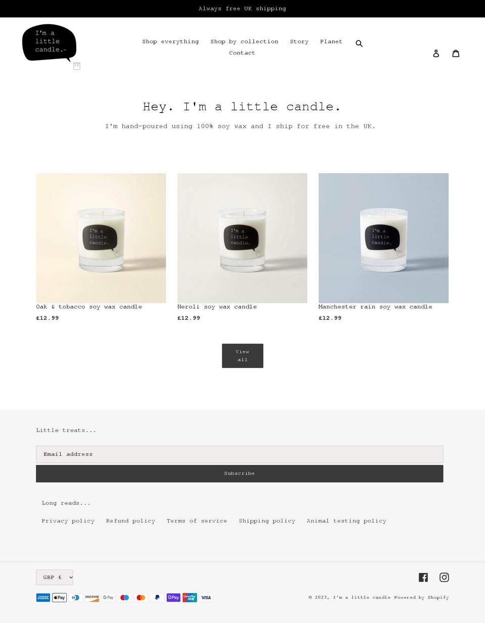 imalittlecandle.com shopify website screenshot