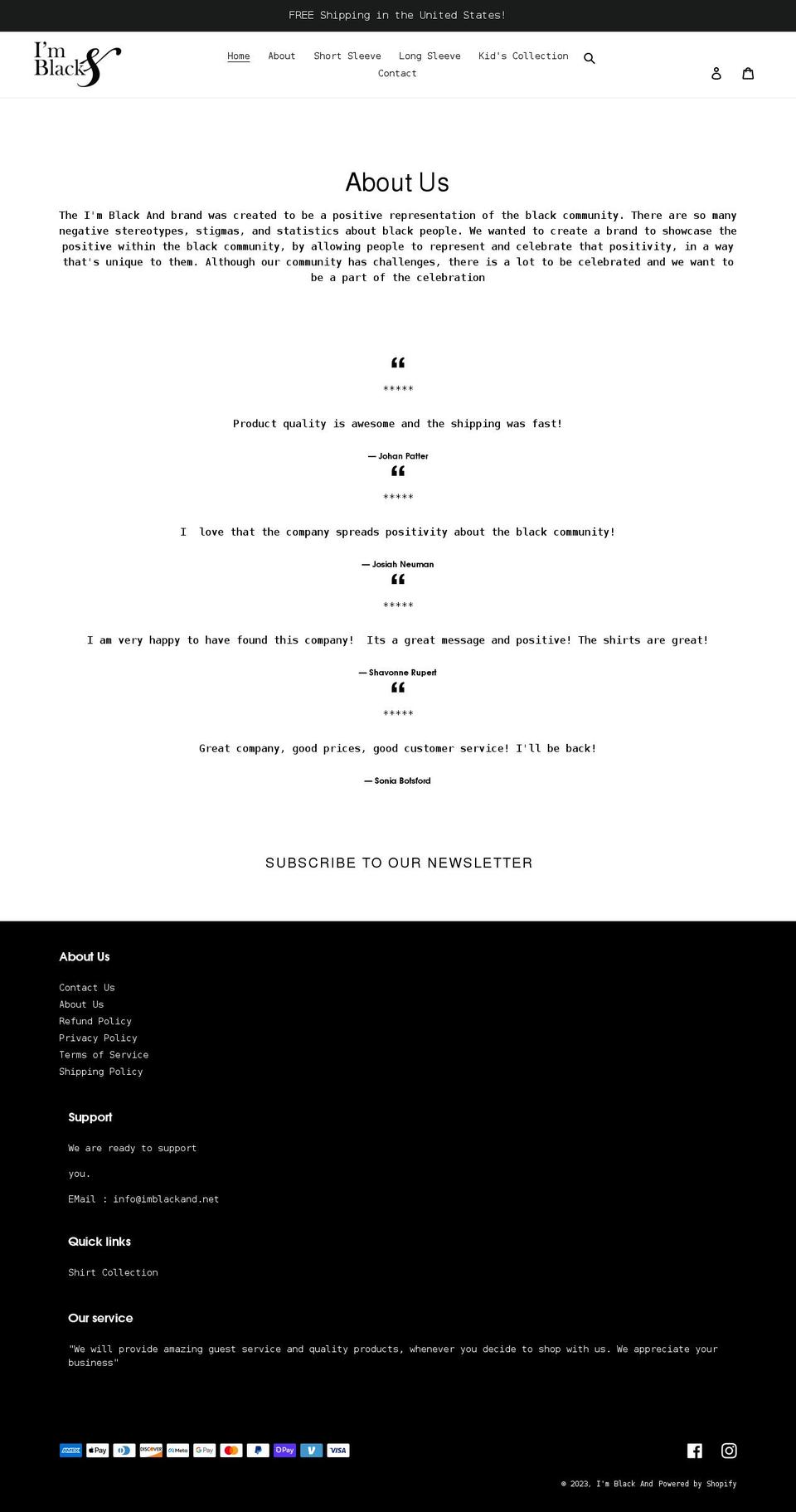 imblackand.net shopify website screenshot