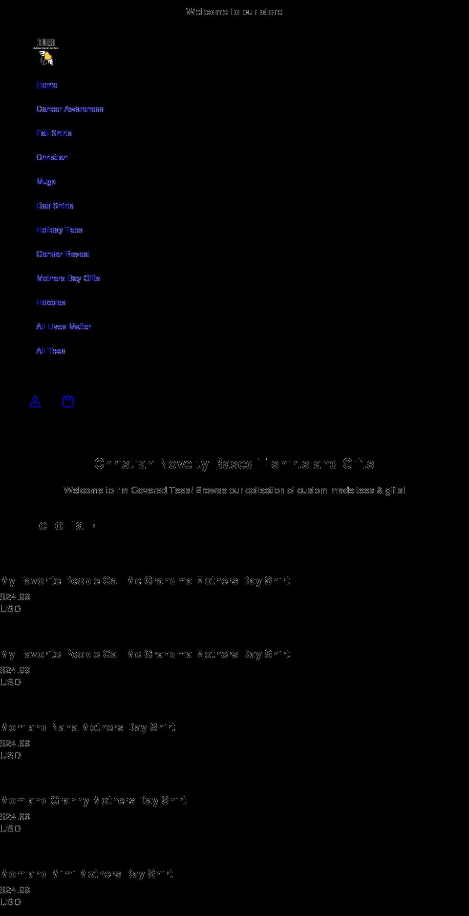 imcoveredteeshirts.com shopify website screenshot