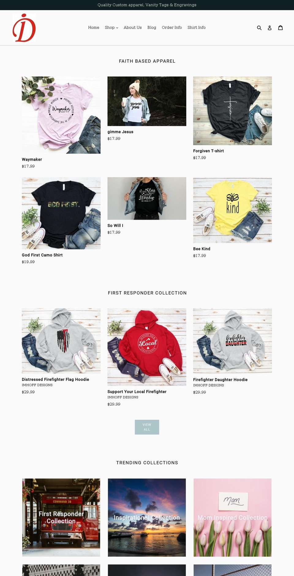 Current Theme Shopify theme site example imhoffdesigns.com