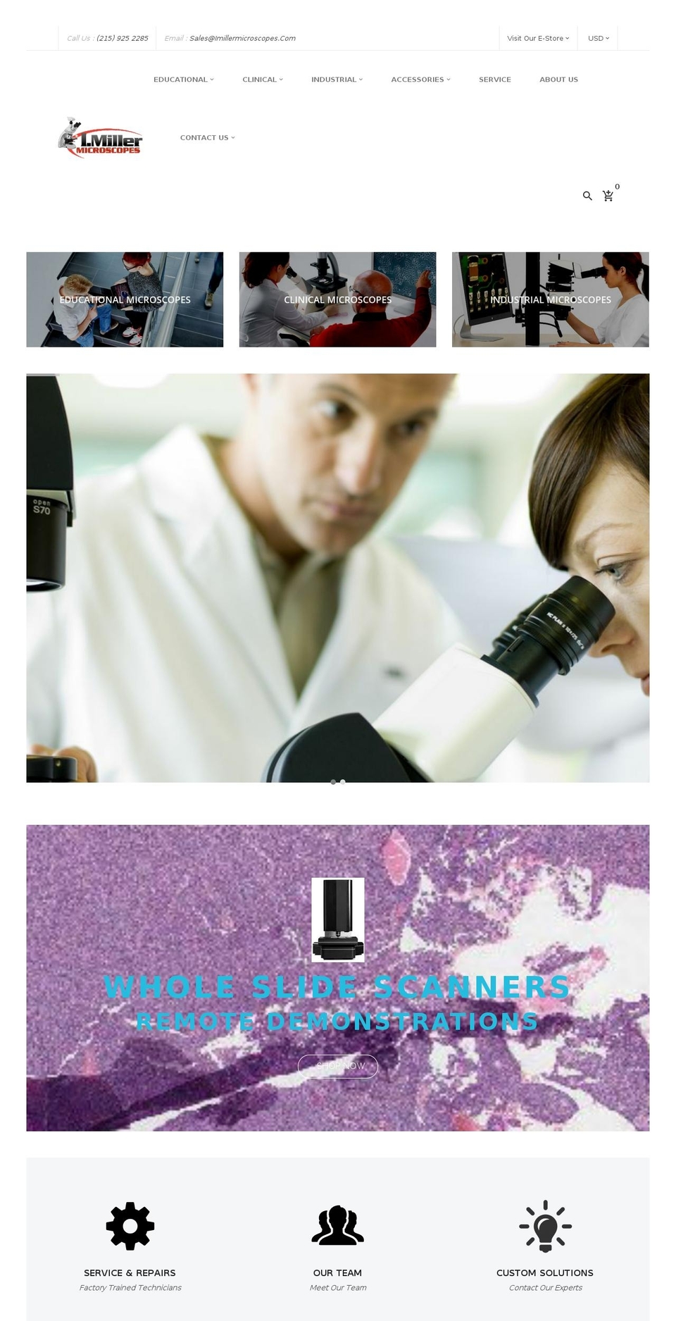 imillermicroscopes.com shopify website screenshot