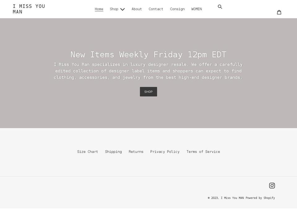imissyouman.com shopify website screenshot