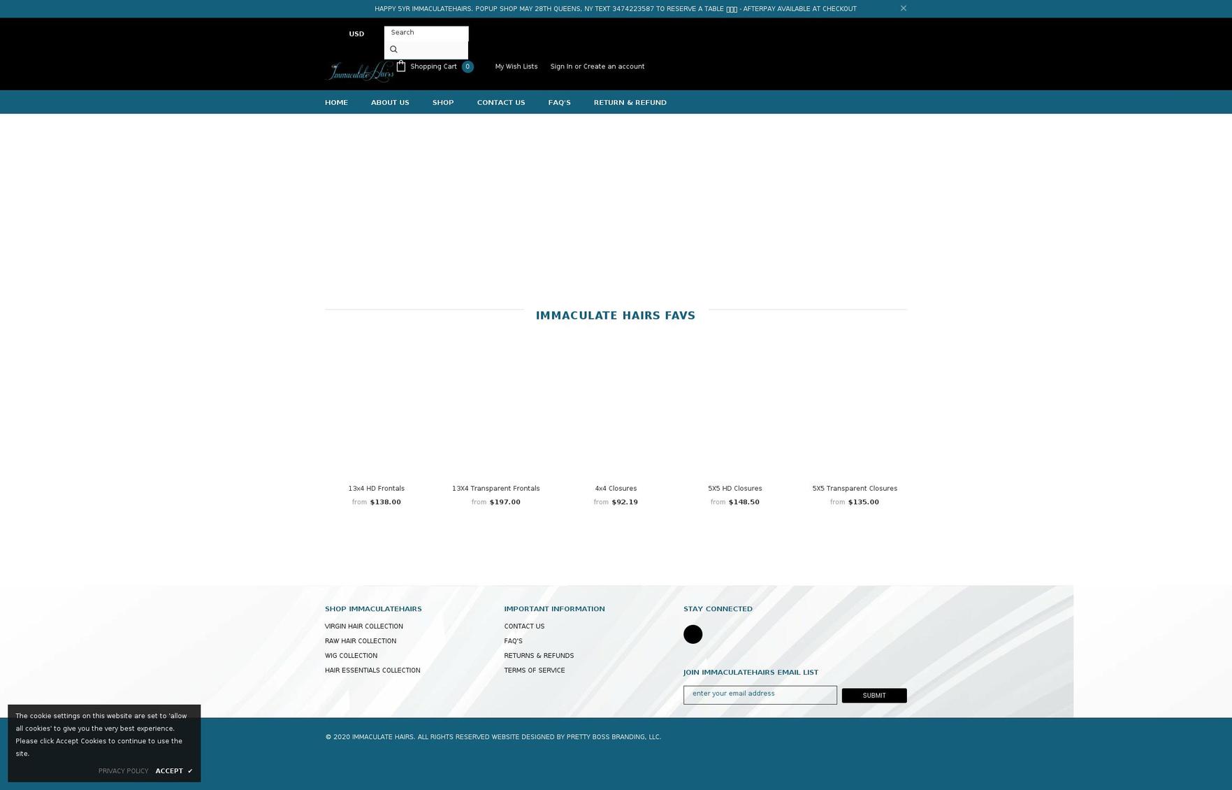 immaculatehairs.com shopify website screenshot