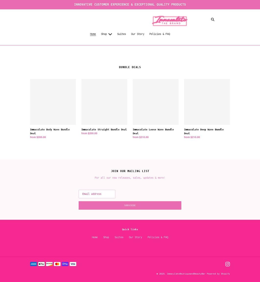 immaculateofficial.com shopify website screenshot