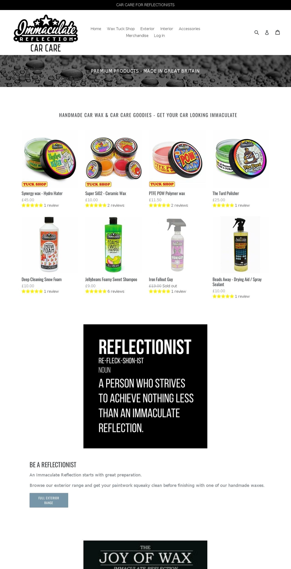 immaculatereflectioncarcare.com shopify website screenshot