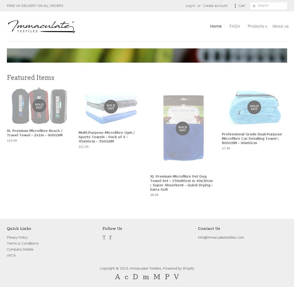 immaculatetextiles.com shopify website screenshot