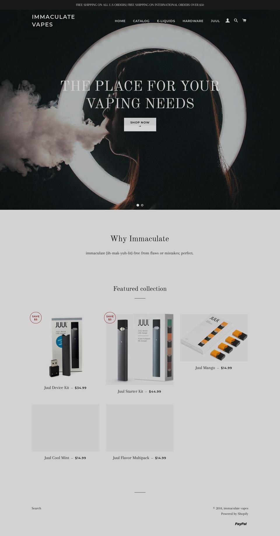 immaculatevapes.com — Shopify storefront screenshot