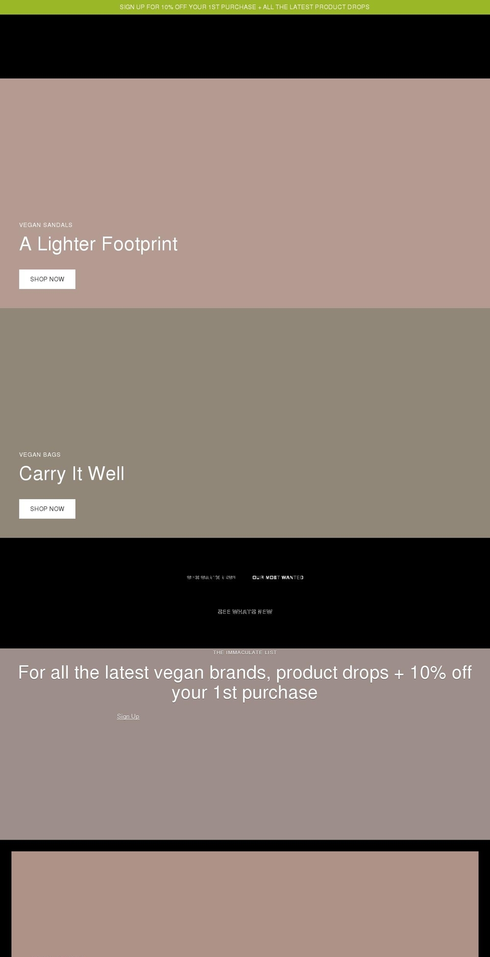 immaculatevegan.com shopify website screenshot