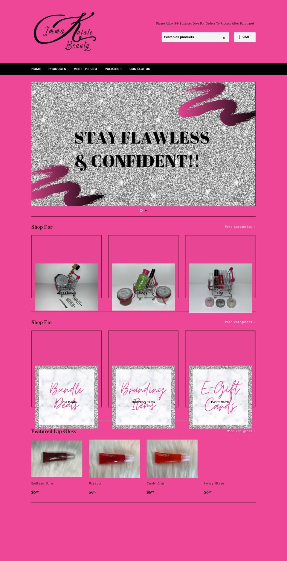 immakulatebeauty.com shopify website screenshot