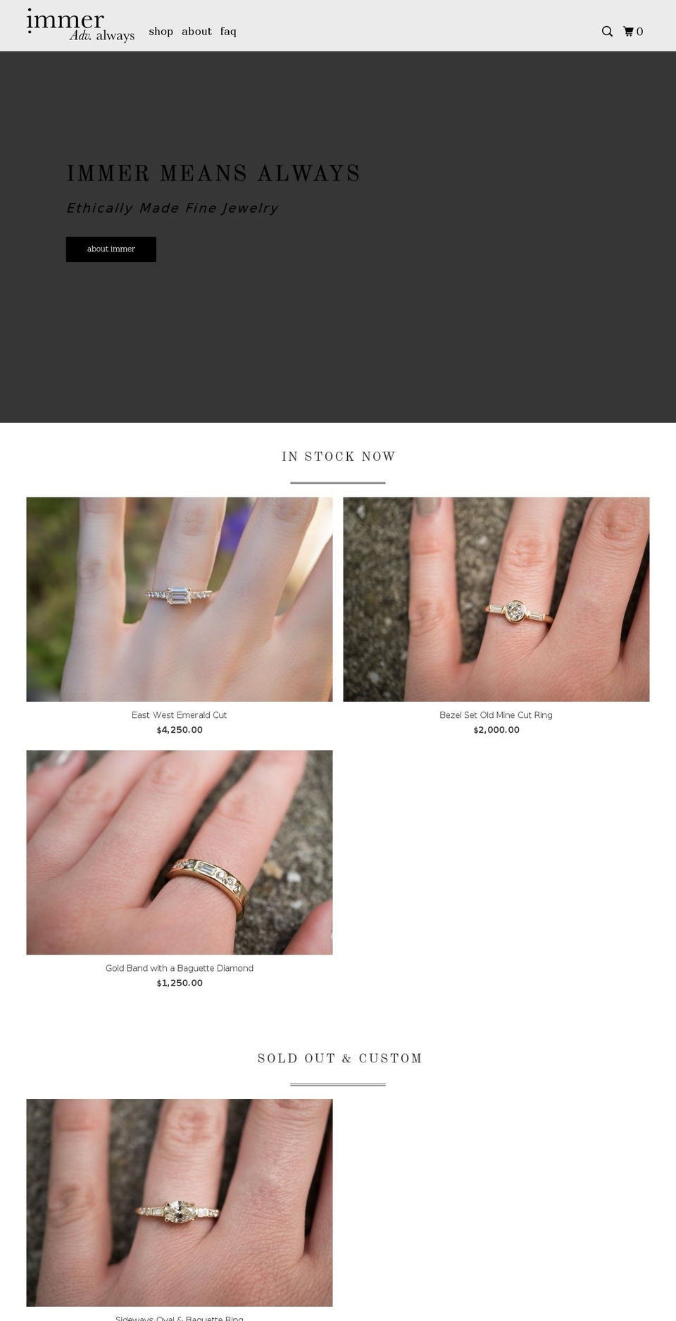 immerjewelry.com shopify website screenshot