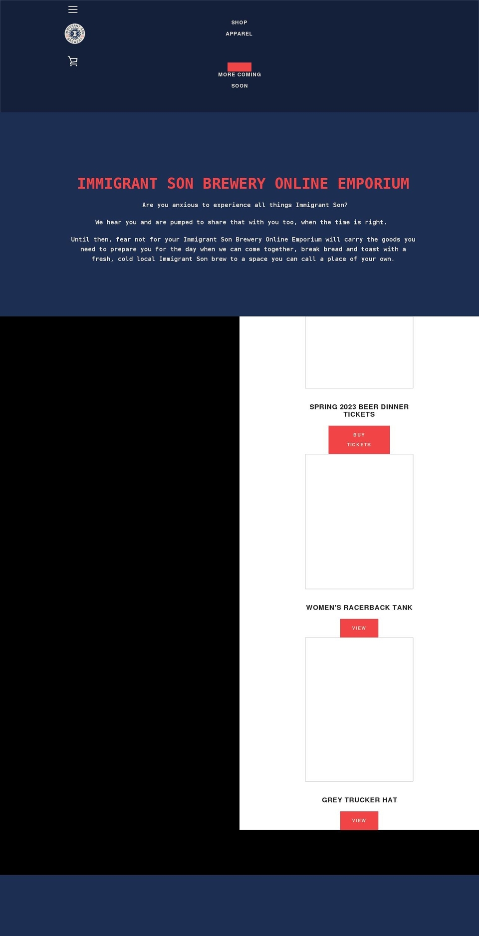 immigrantsonbreweryonlineemporium.myshopify.com shopify website screenshot