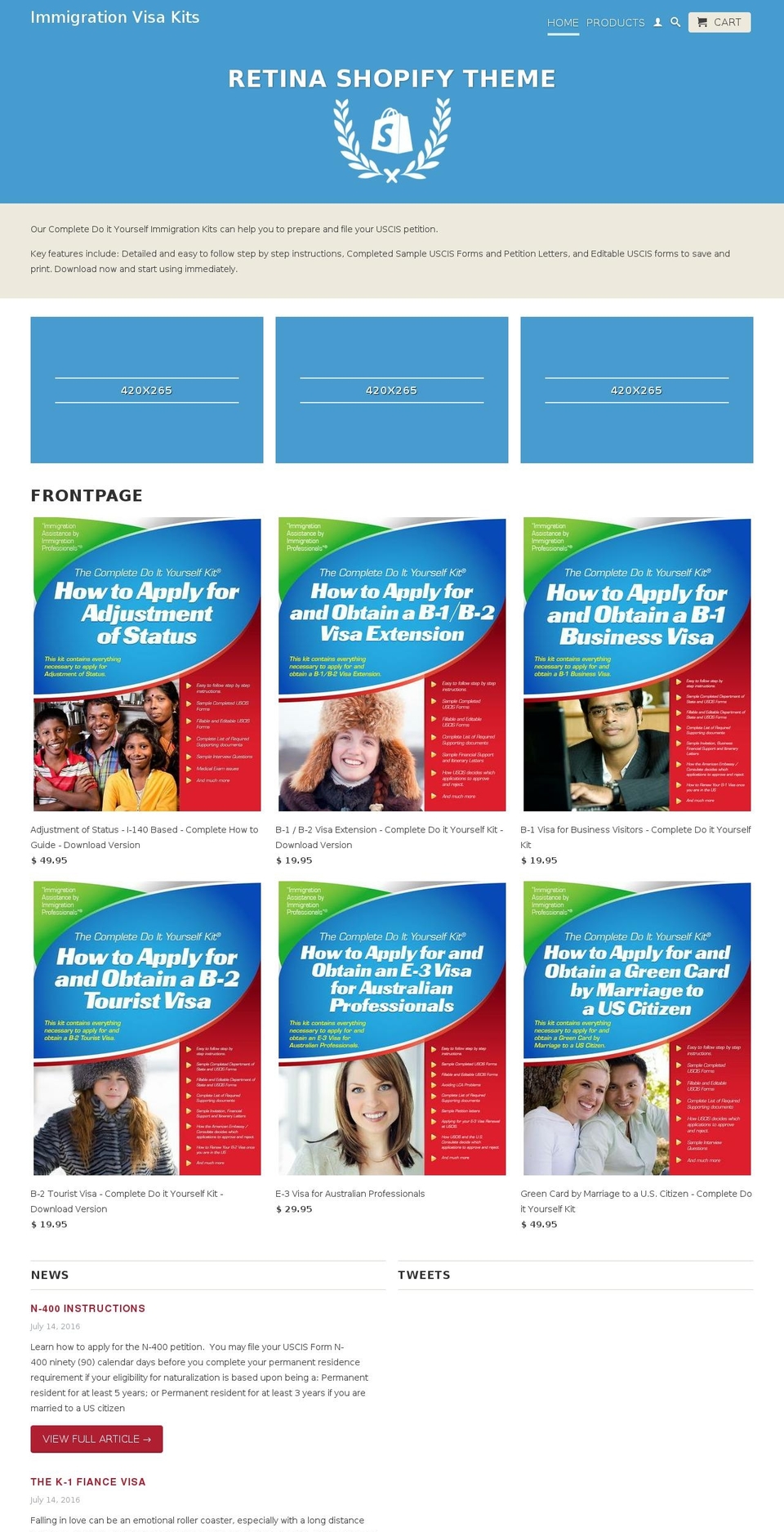 immigrationvisakits.com shopify website screenshot