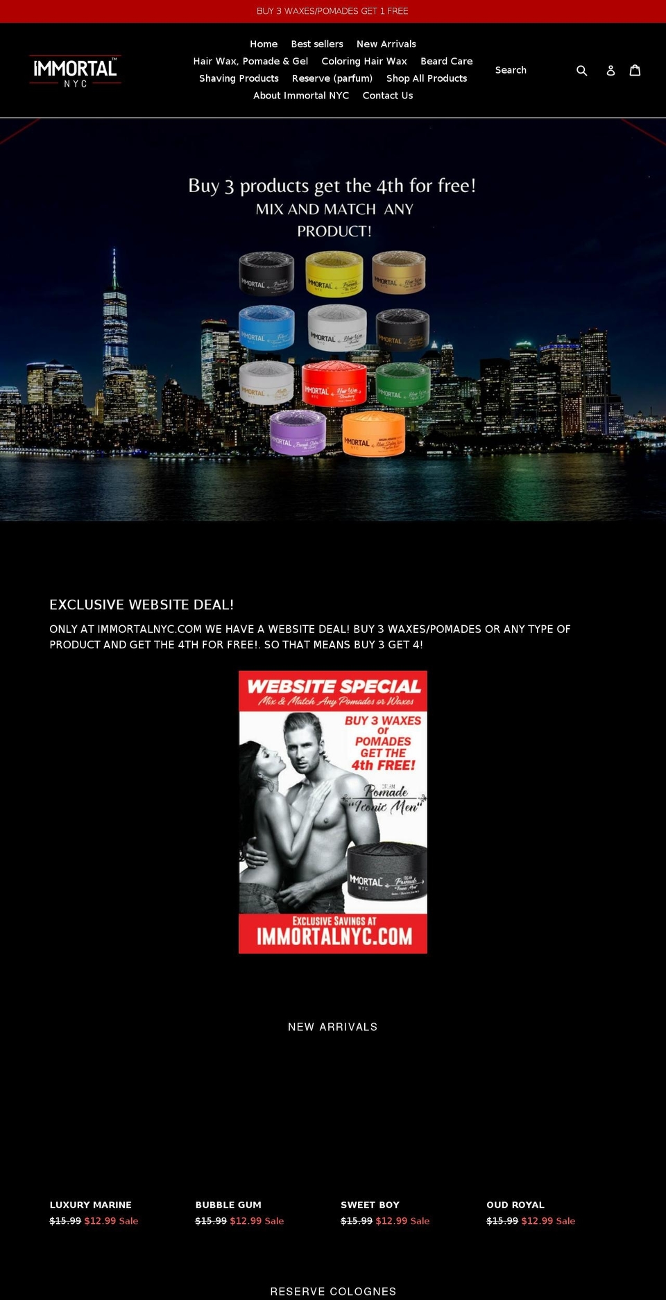 immortalnyc.com — Shopify storefront screenshot