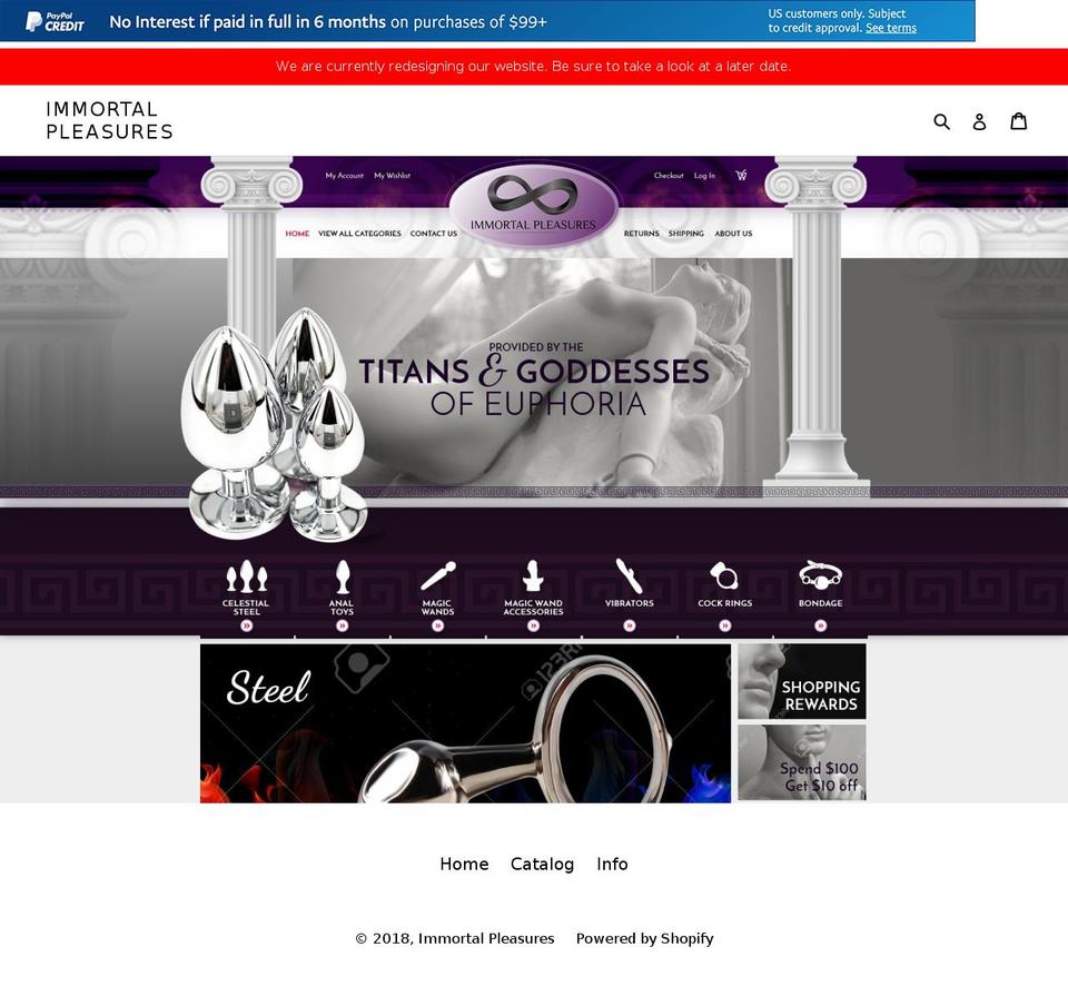 immortalpleasures.com — Shopify storefront screenshot