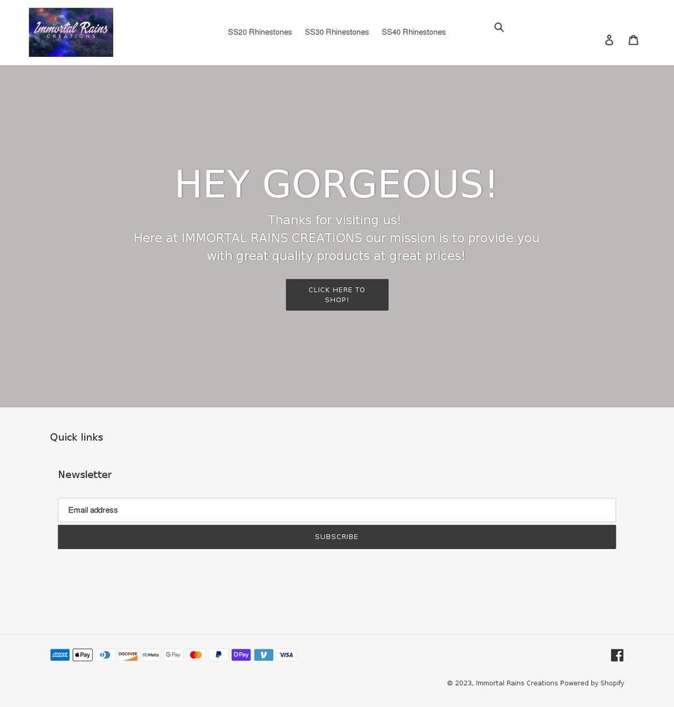 immortalrainscreations.com shopify website screenshot