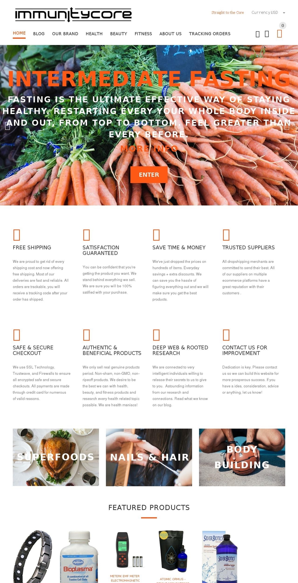 immunitycore.com — Shopify storefront screenshot