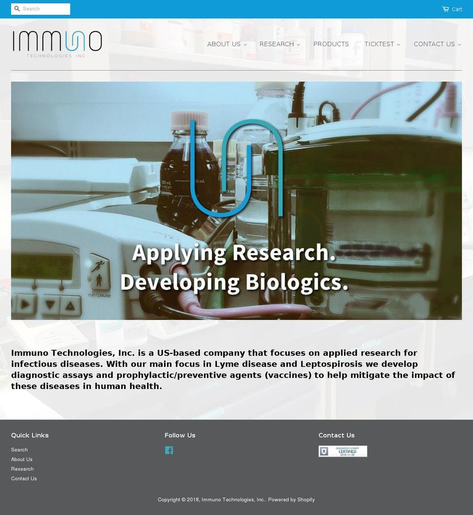 immunotechnologies.com shopify website screenshot