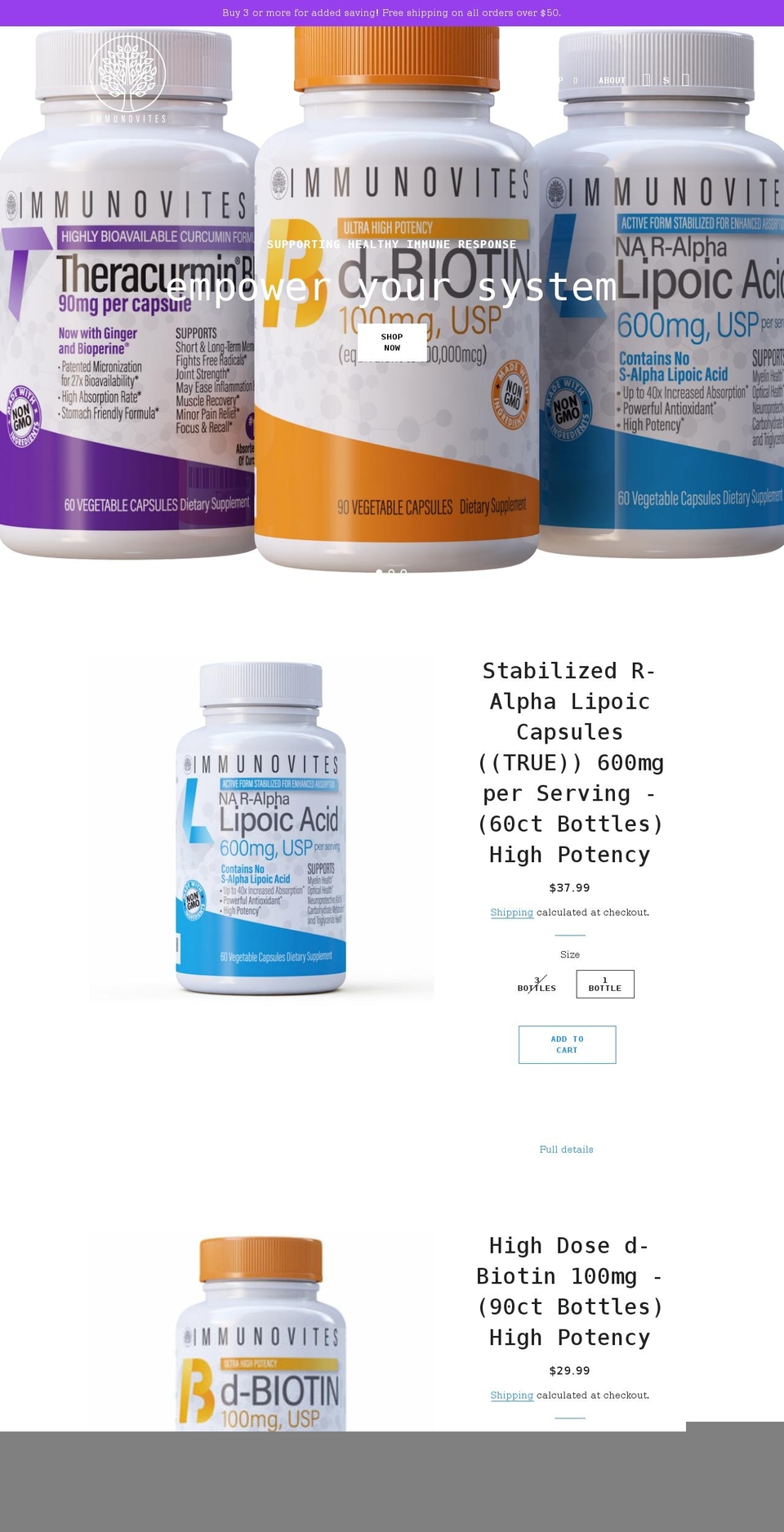 immunovites.com shopify website screenshot